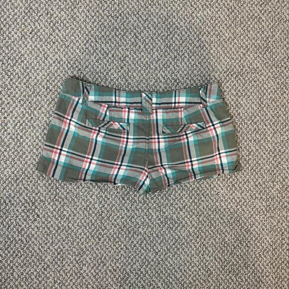 Y2K vintage plaid pink & blue mini micro low rise shorts - Picture 5 of 5